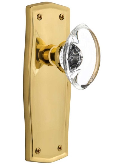 Prairie Door Set with Oval Crystal Glass Knobs - No Keyhole in Un-Lacquered Brass .